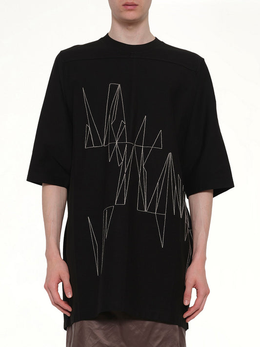 Image of a model wearing Tops. Product name - Rick Owens x Moncler Jumbo SS T in Black colour by brand - RICK OWENS