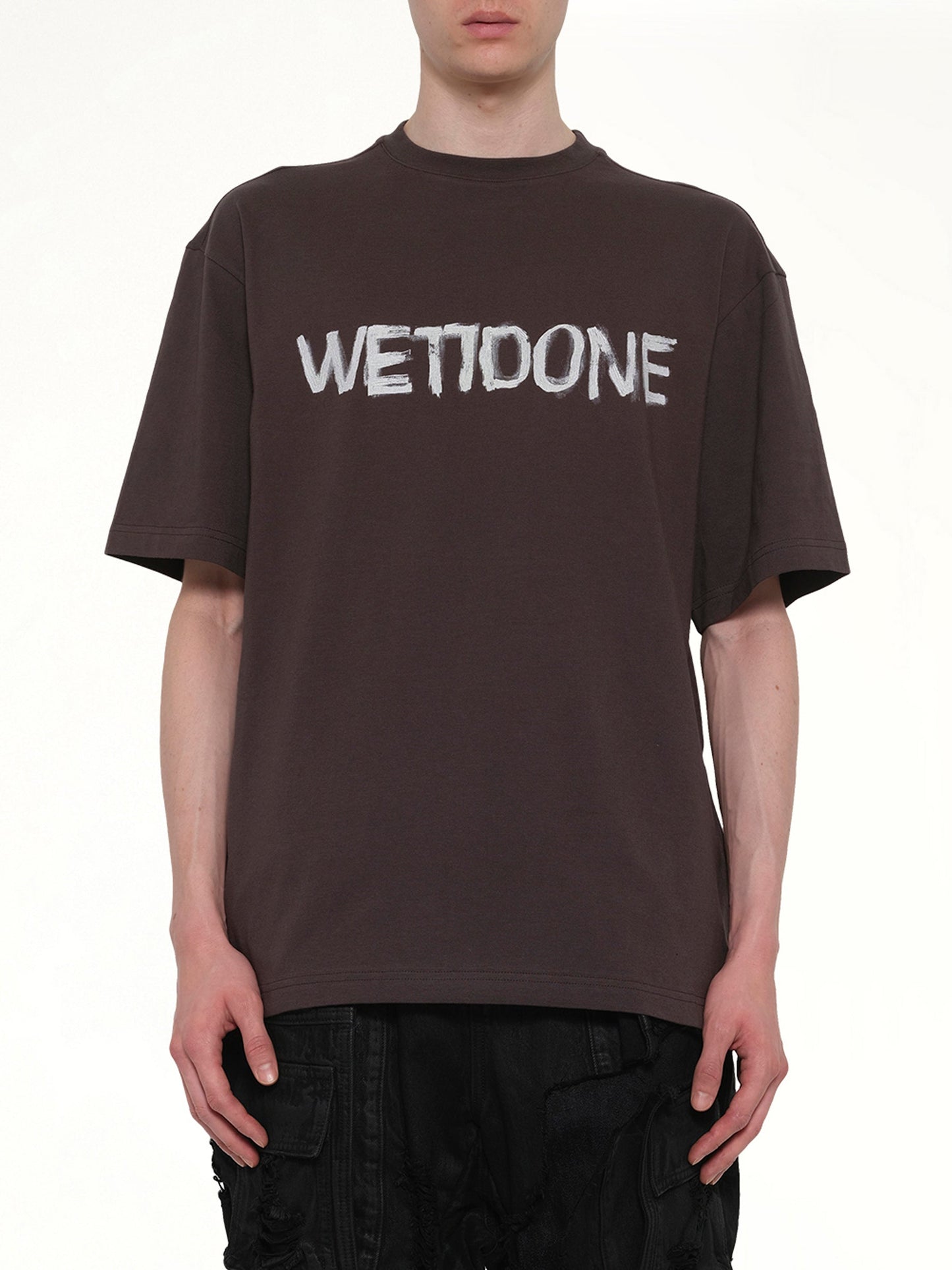 Image of T-Shirts. Product name - Logo Painted T-Shirt in Grey colour by brand - WE11DONE