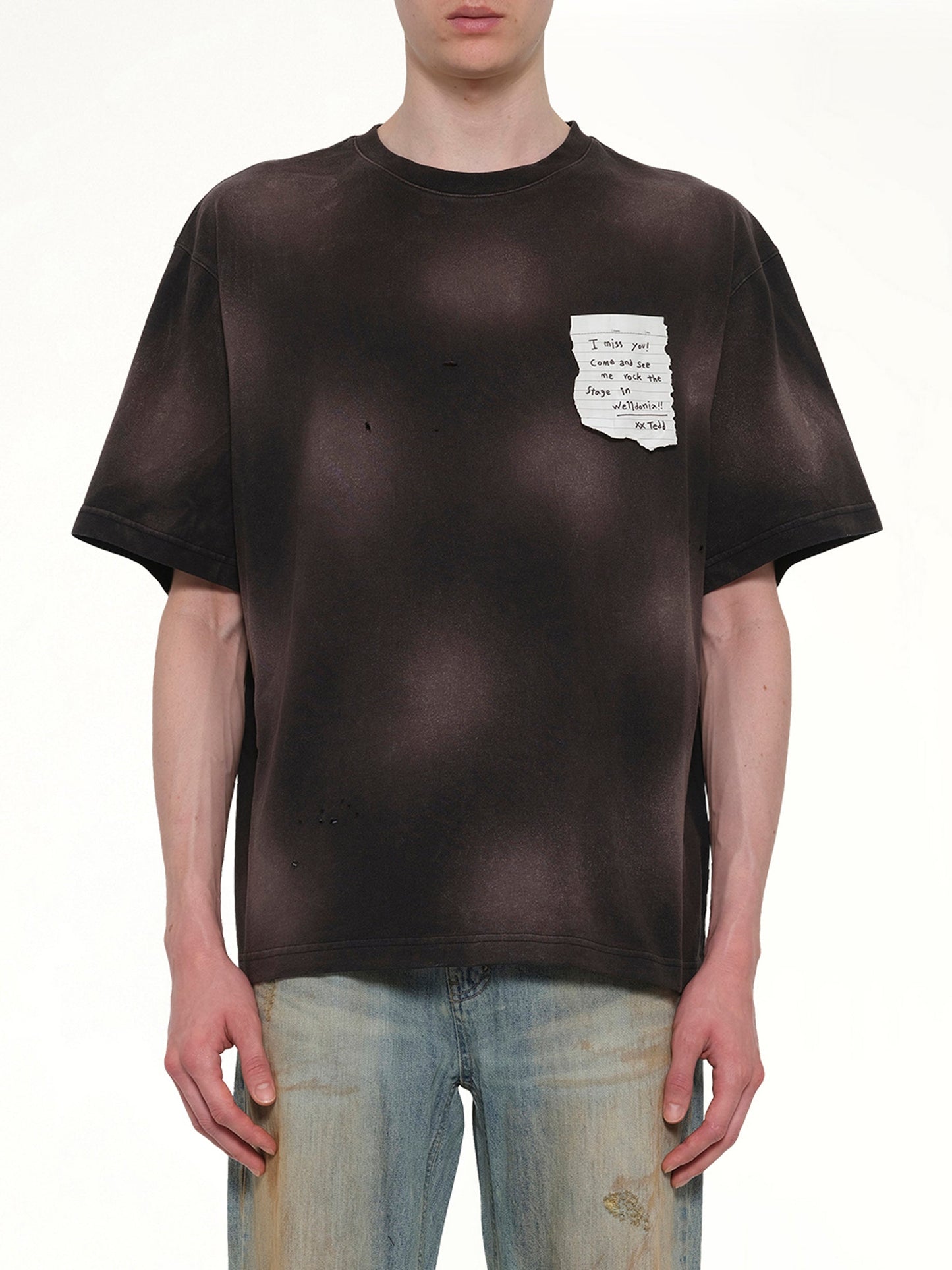 Image of T-Shirts. Product name - Paper Note Grunge T-Shirt in Black colour by brand - WE11DONE