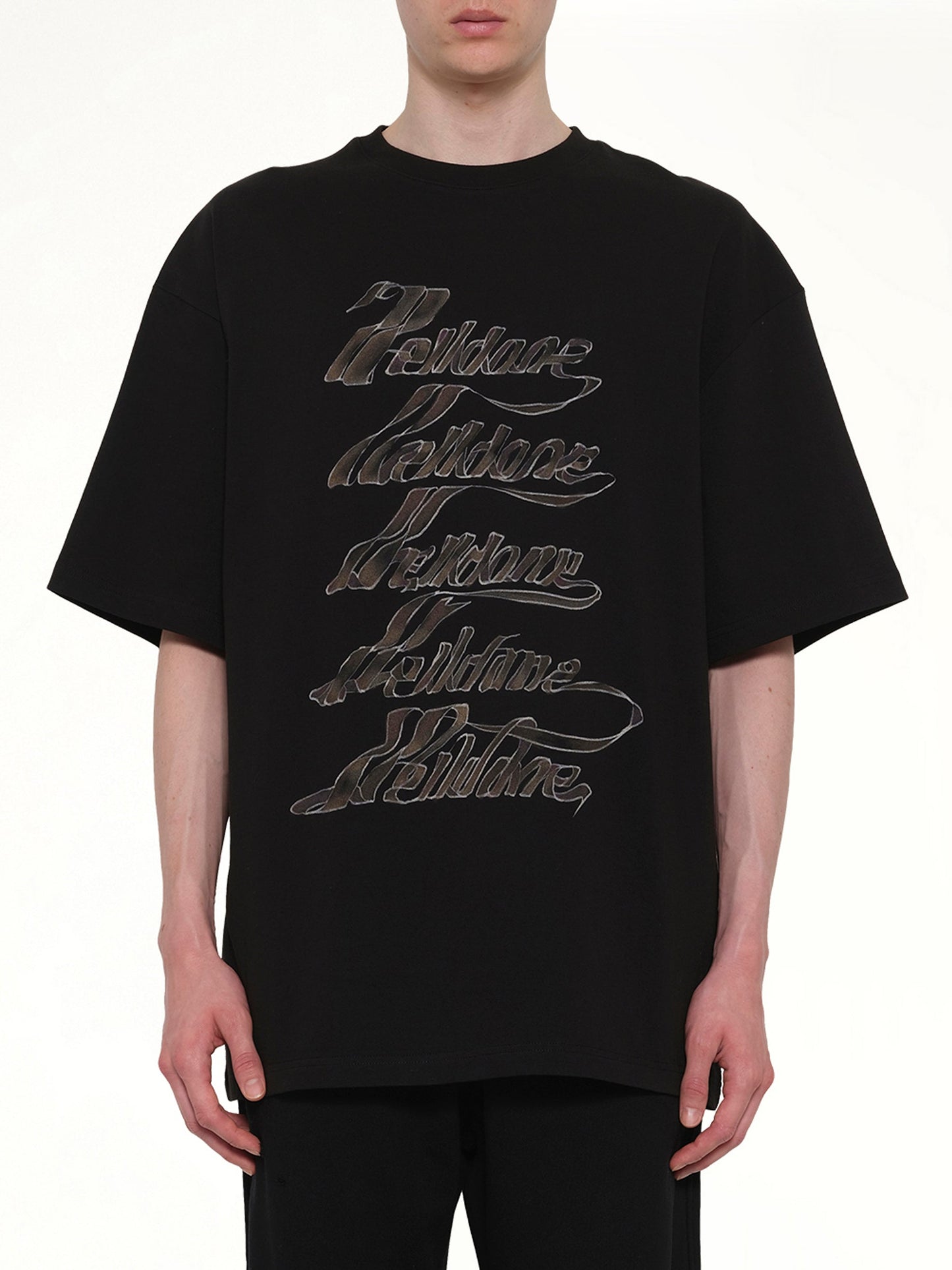 Image of T-Shirts. Product name - Ribbon Multi-Logo T-Shirt in Black colour by brand - WE11DONE
