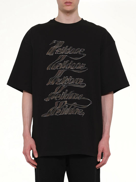 Image of T-Shirts. Product name - Ribbon Multi-Logo T-Shirt in Black colour by brand - WE11DONE
