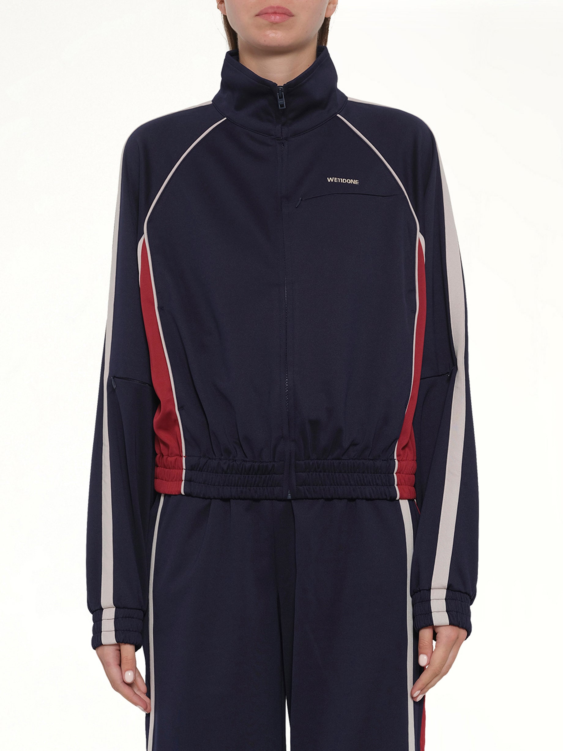 Image of Coats & Jackets. Product name - Contrast Track Jacket in Navy colour by brand - WE11DONE