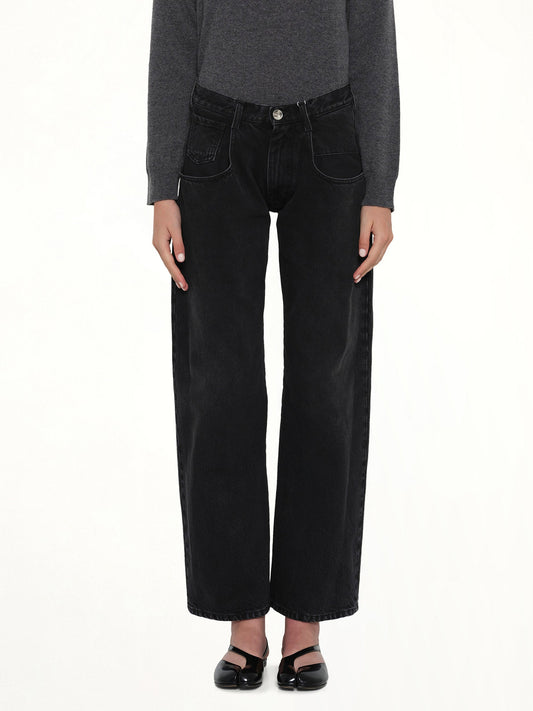 Image of Jeans. Product name - Straight Jeans with Contrasted Pockets in Black colour by brand - MAISON MARGIELA