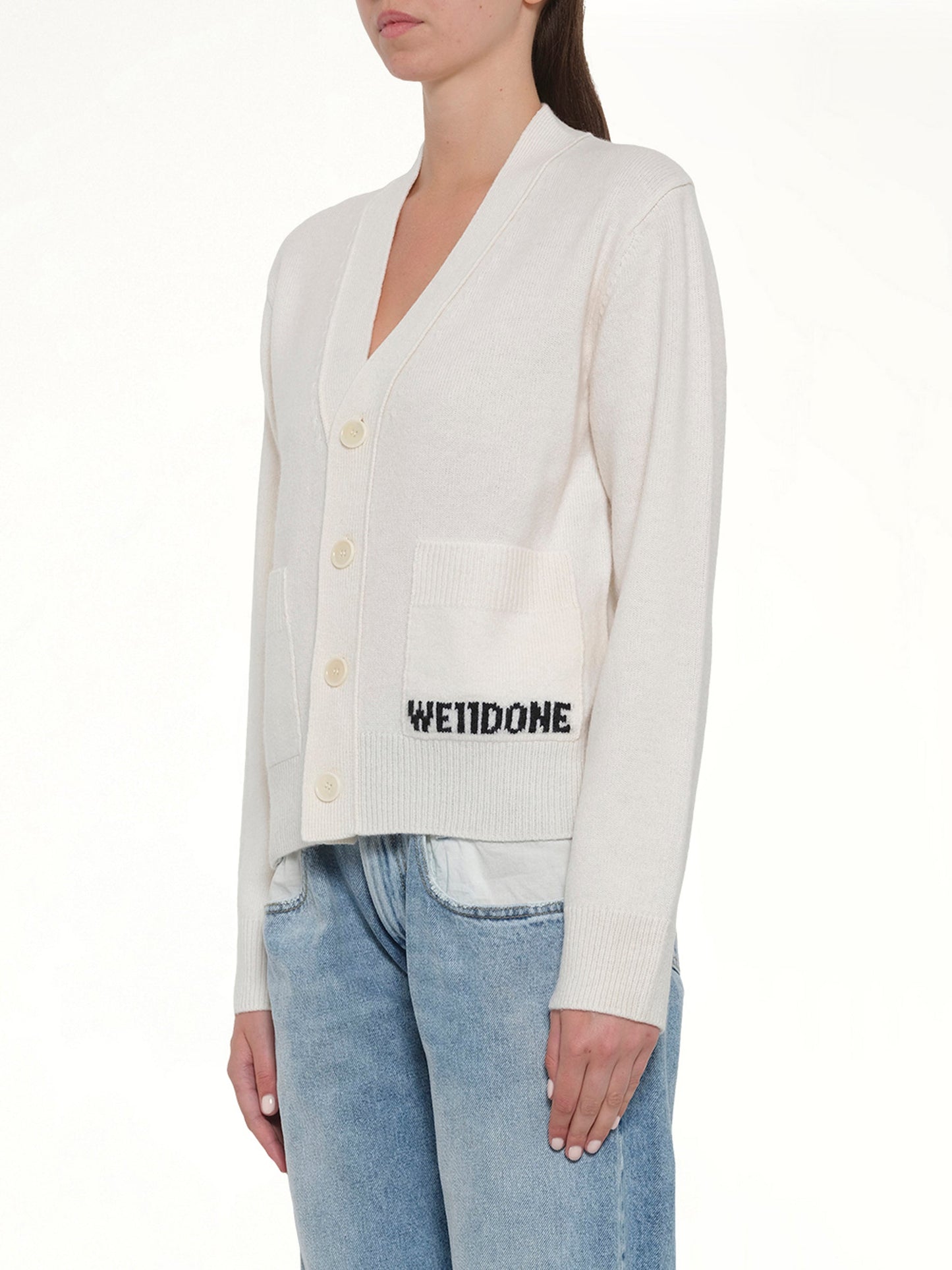 WE11DONE Pocket Logo Knit Cardigan (White)