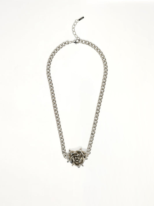 Image of Necklaces. Product name - Spiky Rose Necklace in Silver colour by brand - WE11DONE