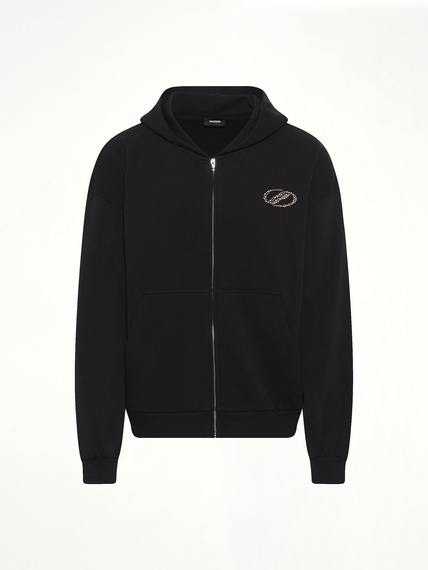 WE11DONE Rhinestone Zip-Up Balloon Hoodie (Black)