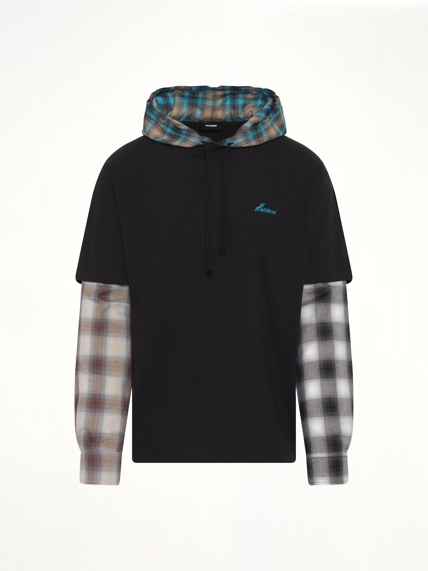 WE11DONE Checkered Patch Long-Sleeved T-Shirt (Black)