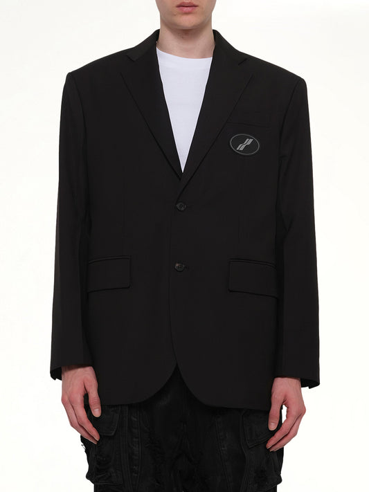 Image of Coats & Jackets. Product name - Oversized Suit Logo Blazer in Black colour by brand - WE11DONE