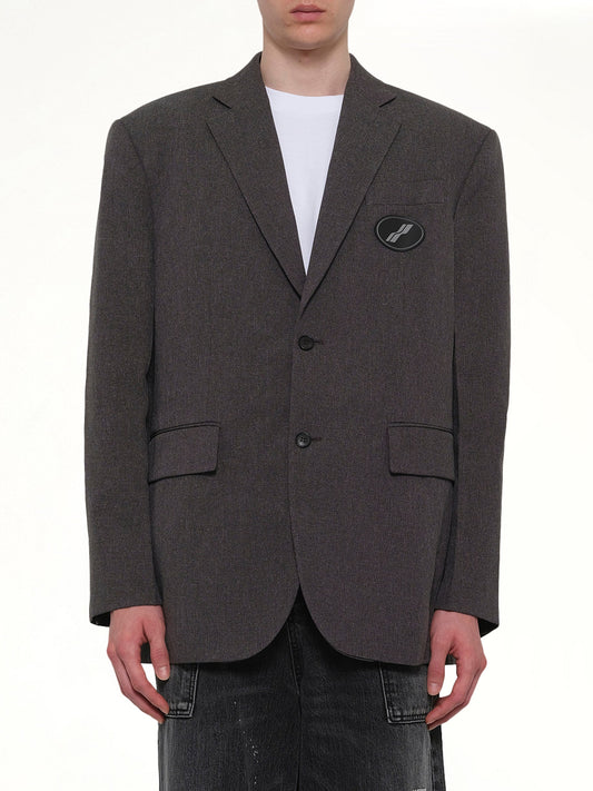 Image of Coats & Jackets. Product name - Oversized Suit Logo Blazer in Grey colour by brand - WE11DONE