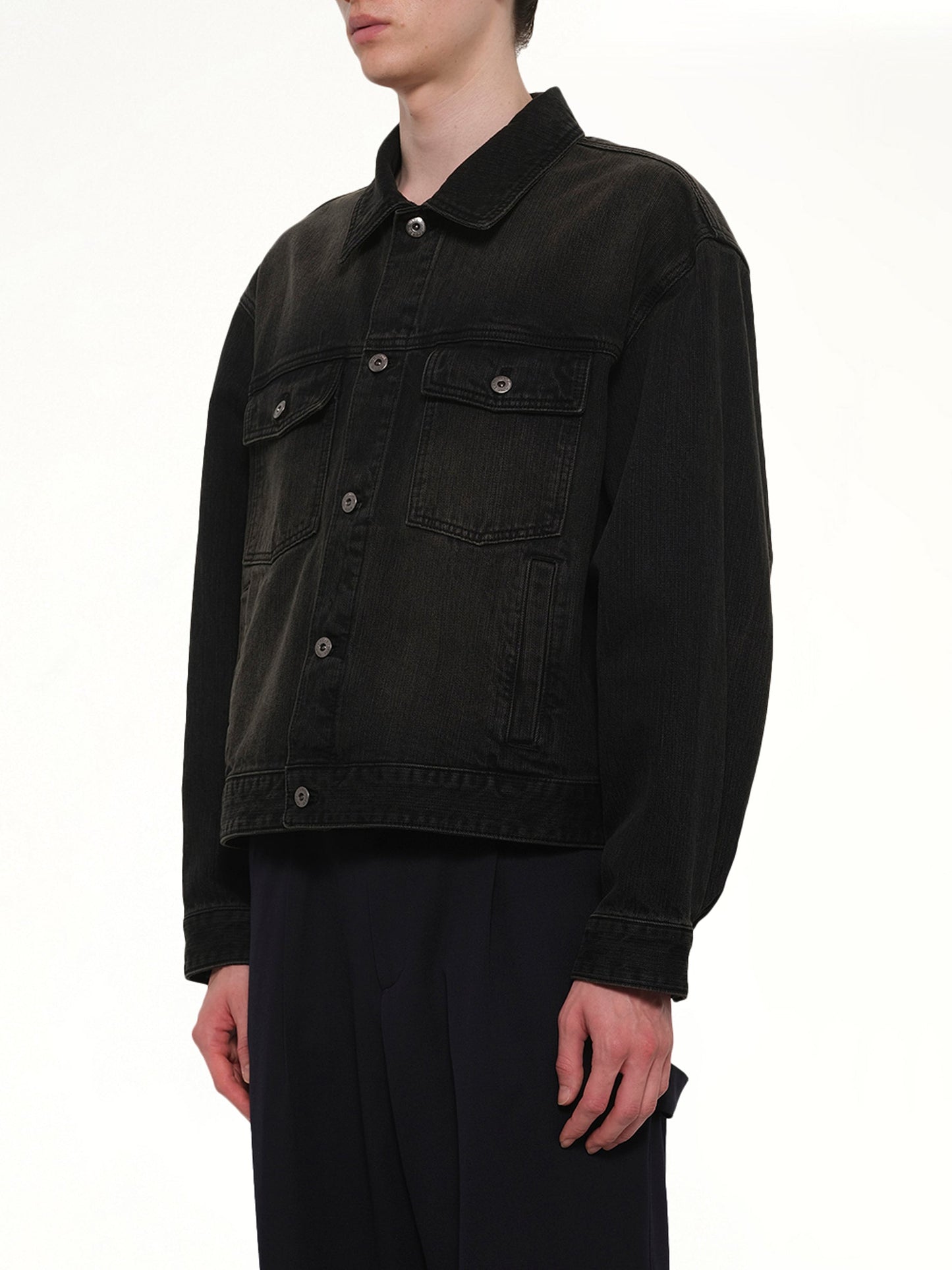 WOOYOUNGMI Stone Washed Denim Jacket (Black)