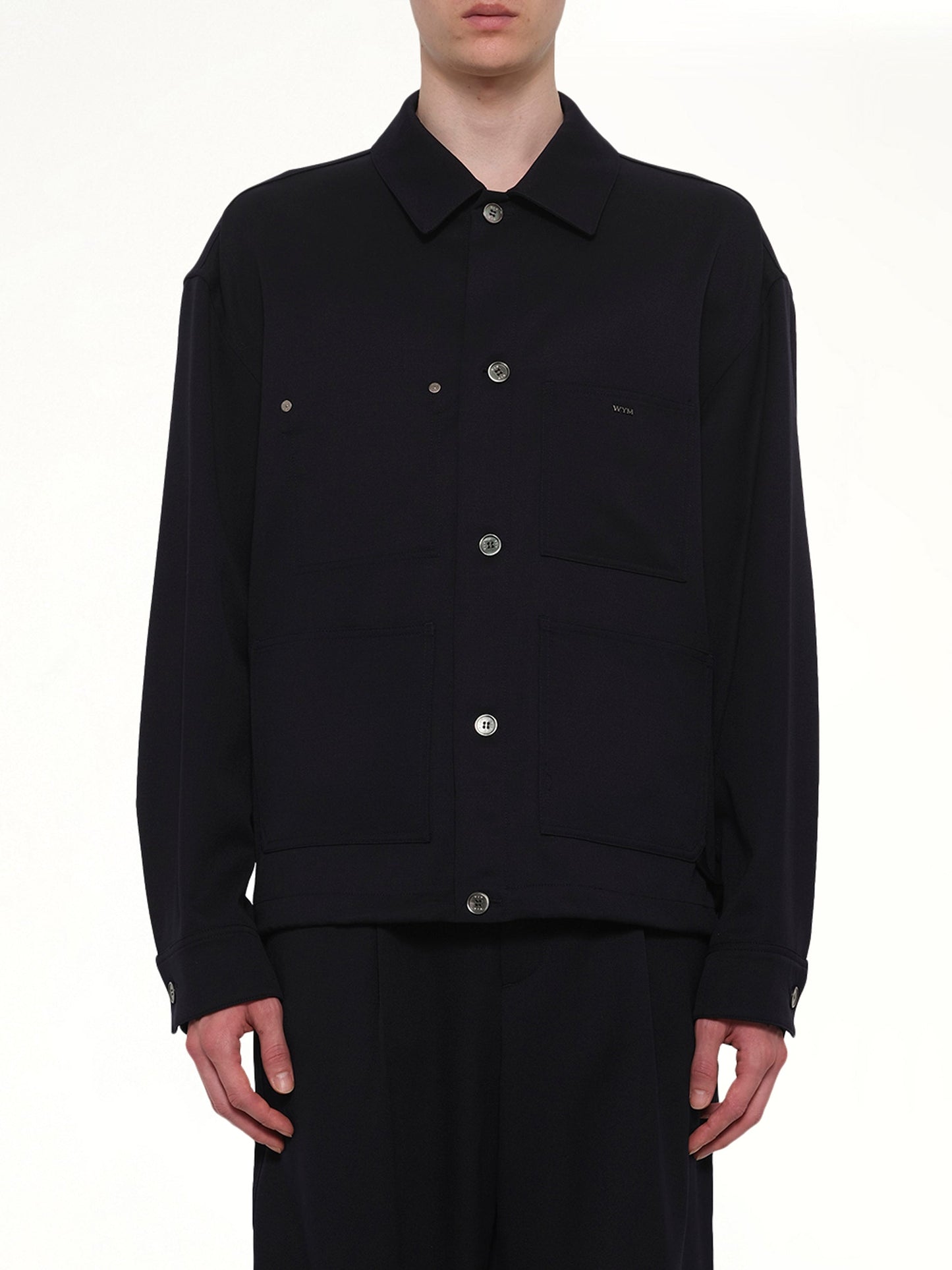 Image of Shirts. Product name - Wool Button Shirt in Navy colour by brand - WOOYOUNGMI