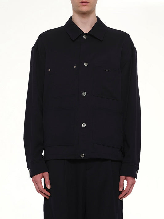 Image of Shirts. Product name - Wool Button Shirt in Navy colour by brand - WOOYOUNGMI