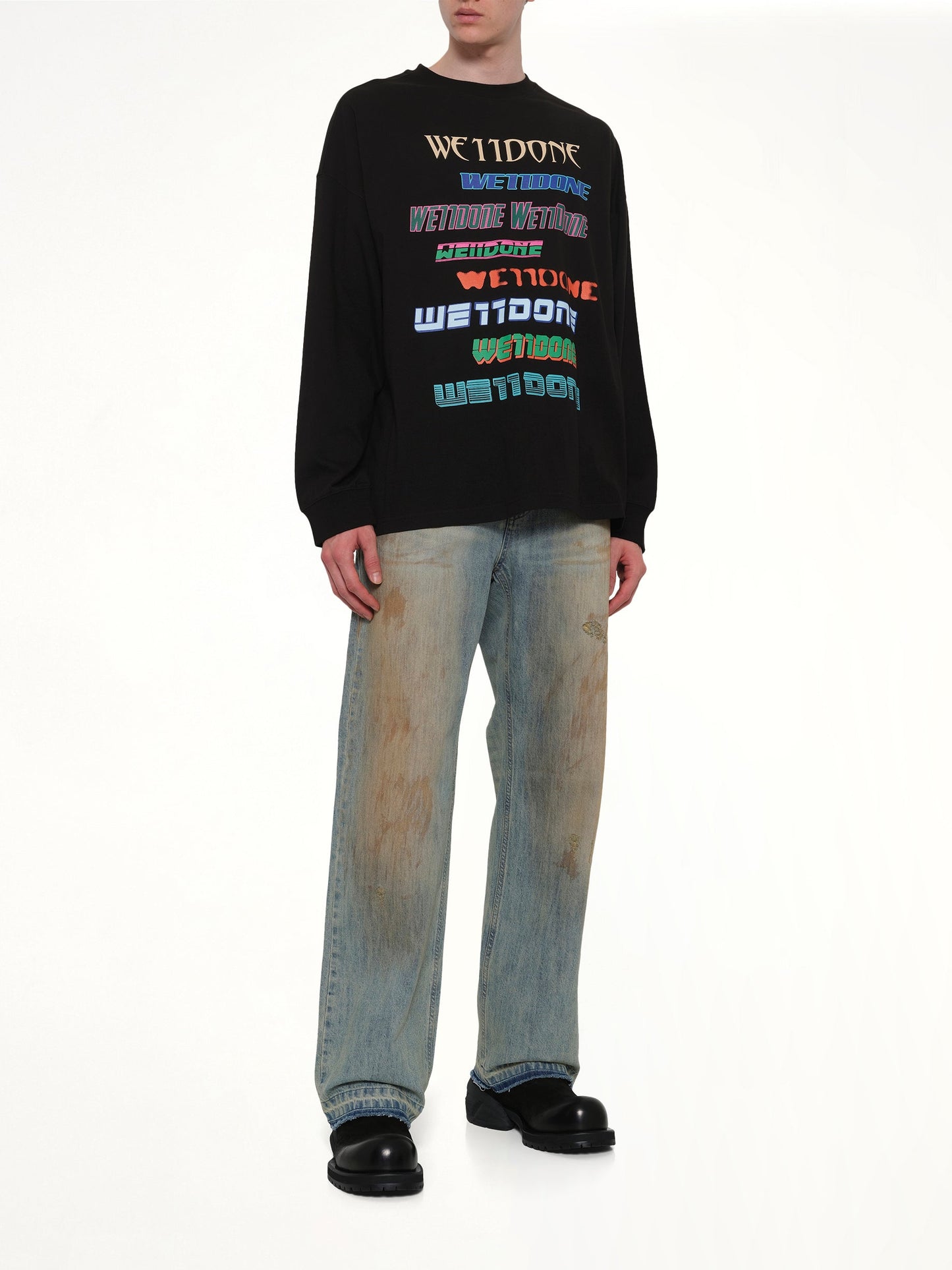 WE11DONE Multi Logo Long Sleeve T-Shirt (Black)