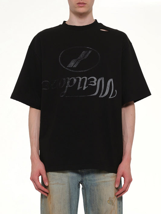 Image of T-Shirts. Product name - Destroyed Reverse Logo T-Shirt in Black colour by brand - WE11DONE