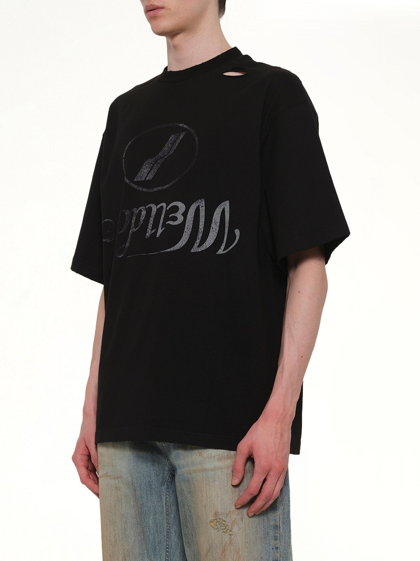 WE11DONE Destroyed Reverse Logo T-Shirt (Black)
