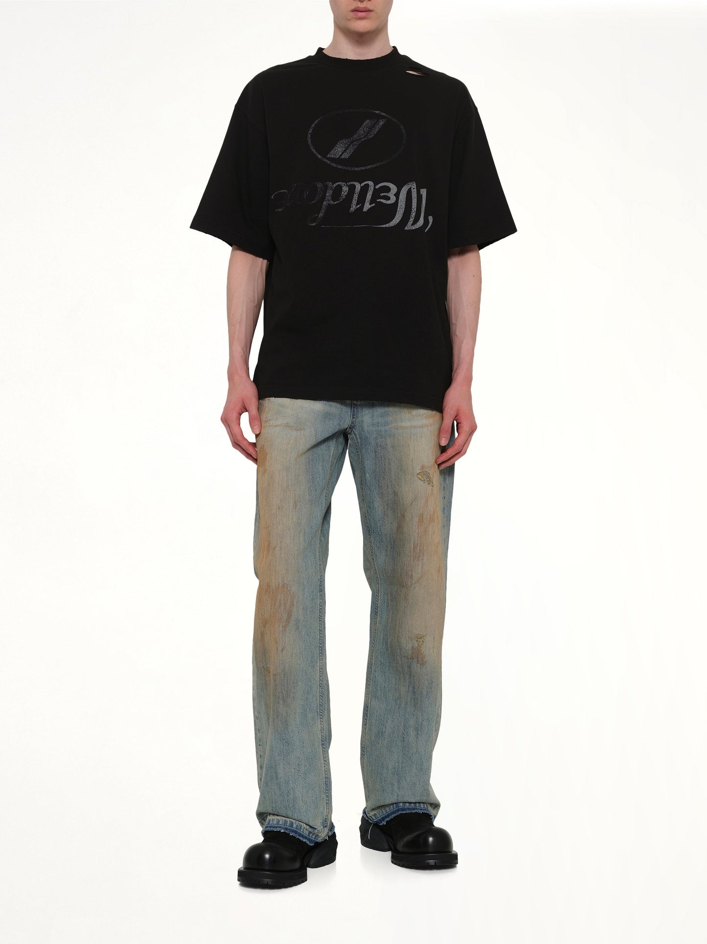 WE11DONE Destroyed Reverse Logo T-Shirt (Black)