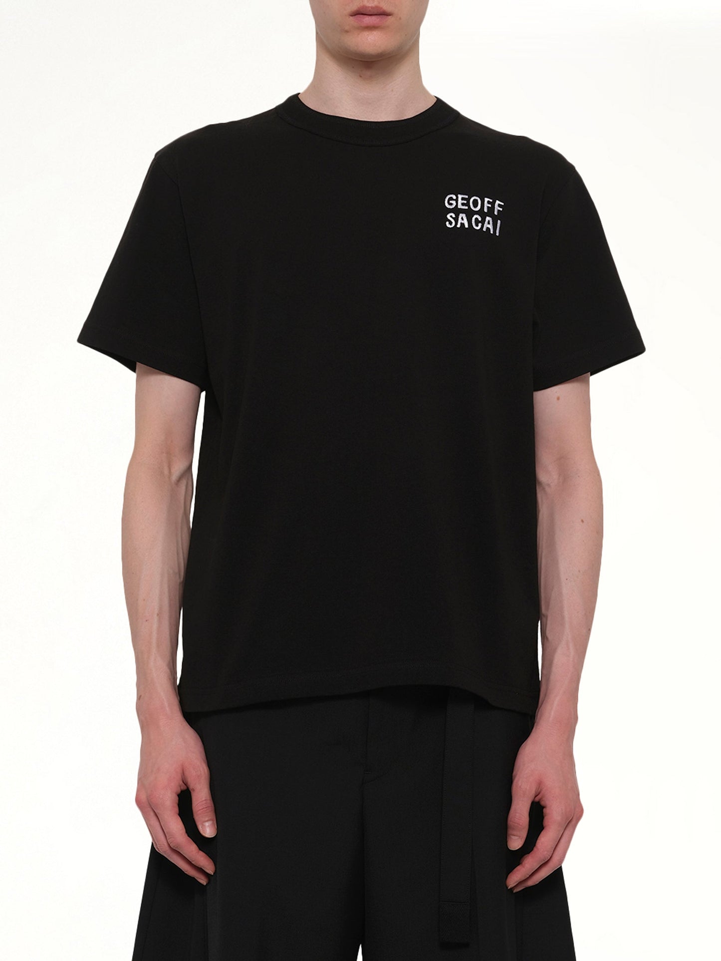 Image of T-Shirts. Product name - Geoff Sacai Embroidery T-Shirt in Black colour by brand - SACAI
