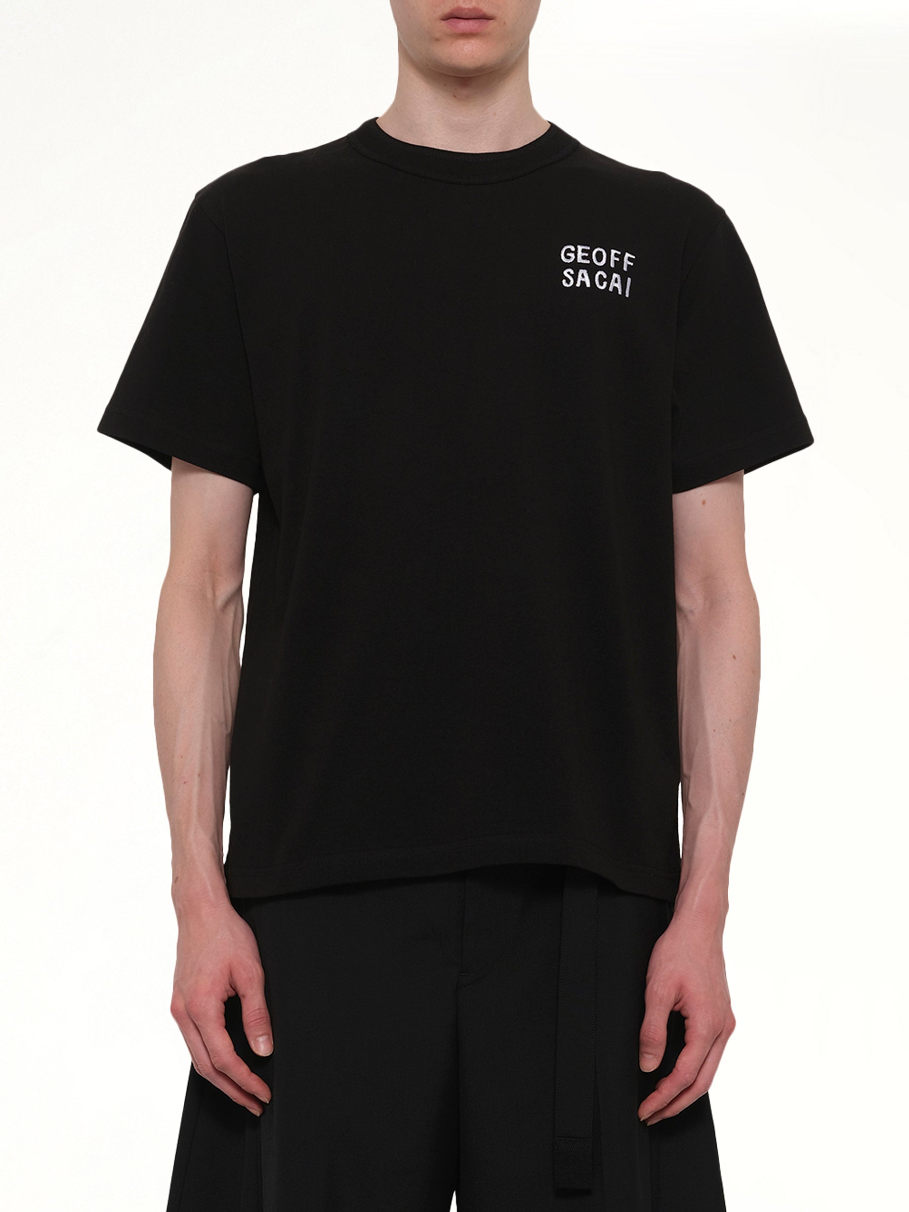 Image of T-Shirts. Product name - Geoff Sacai Embroidery T-Shirt in Black colour by brand - SACAI