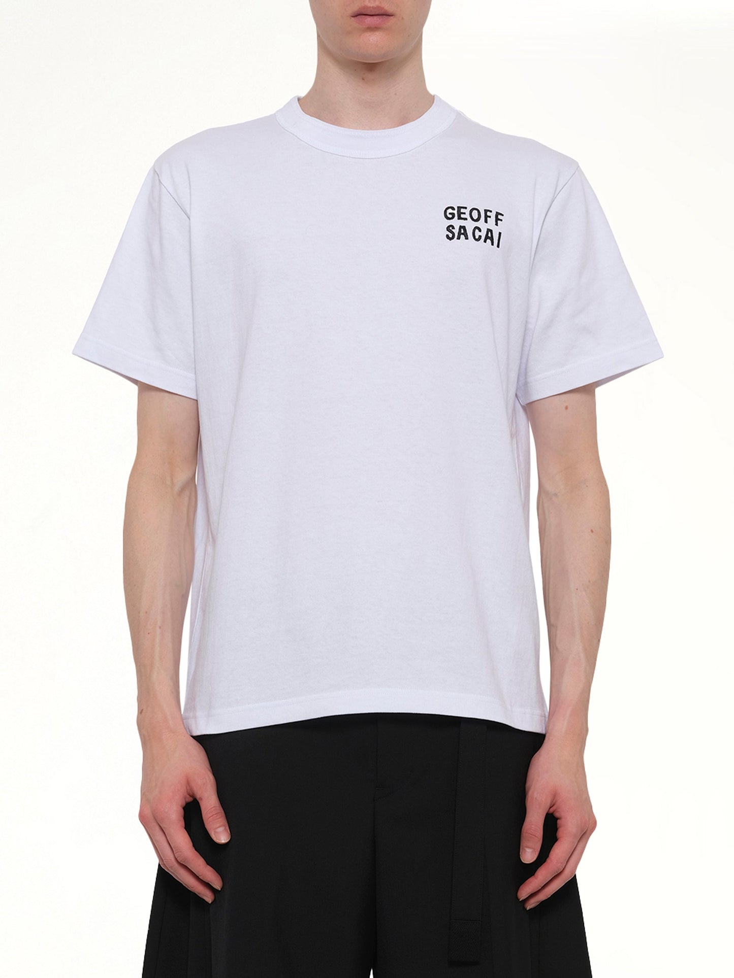 Image of T-Shirts. Product name - Geoff Sacai Embroidery T-Shirt in White colour by brand - SACAI