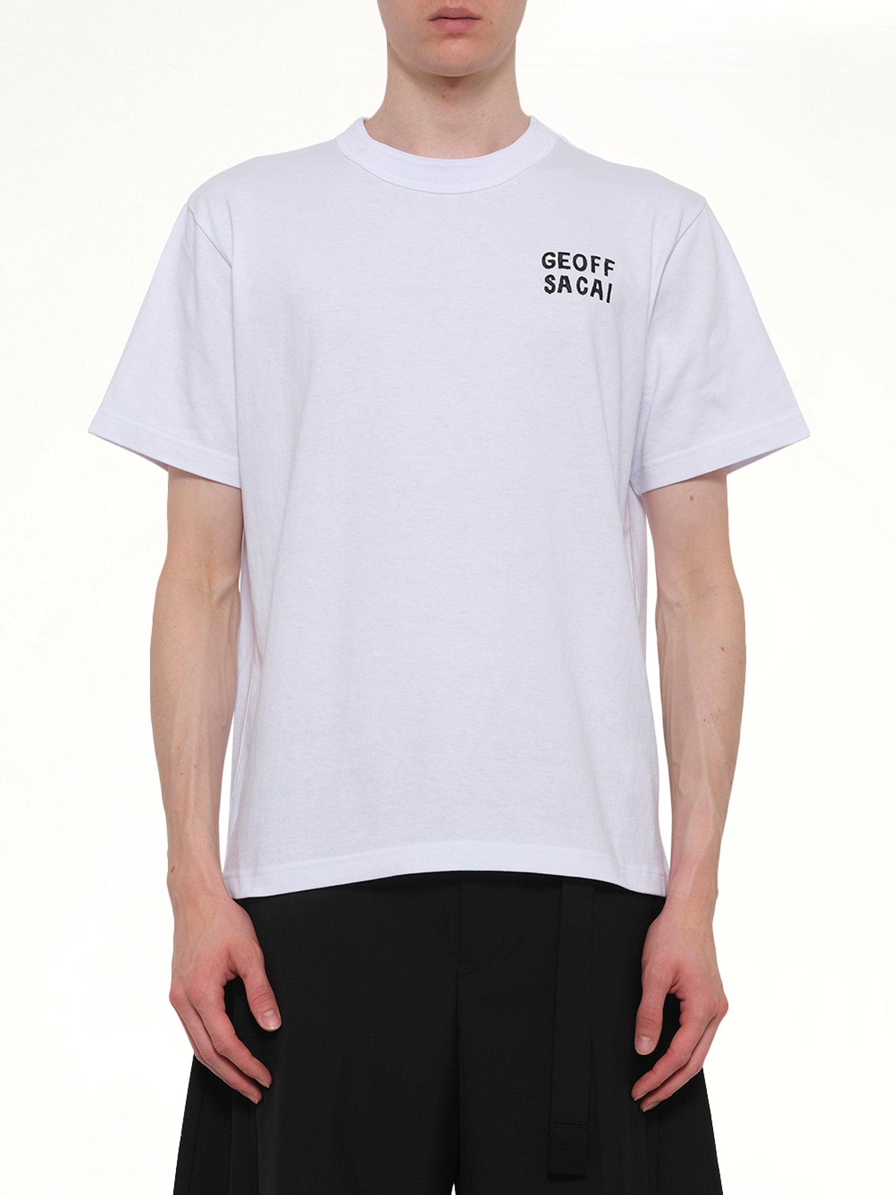 Image of T-Shirts. Product name - Geoff Sacai Embroidery T-Shirt in White colour by brand - SACAI