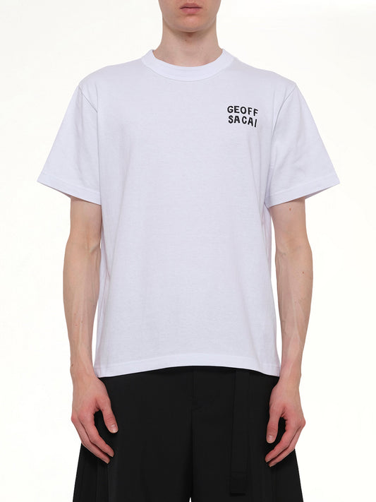 Image of T-Shirts. Product name - Geoff Sacai Embroidery T-Shirt in White colour by brand - SACAI