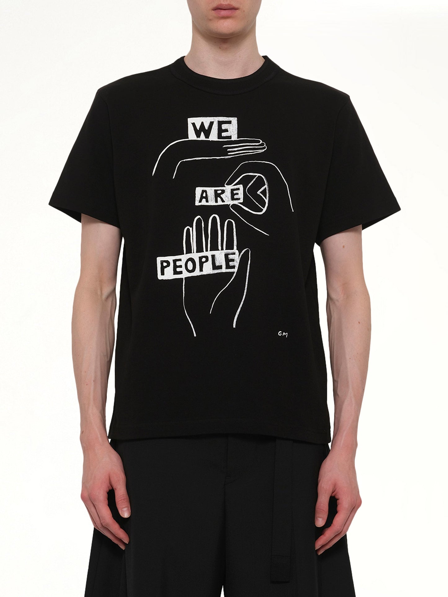 Image of T-Shirts. Product name - Geoff "We Are People" T-Shirt in Black colour by brand - SACAI