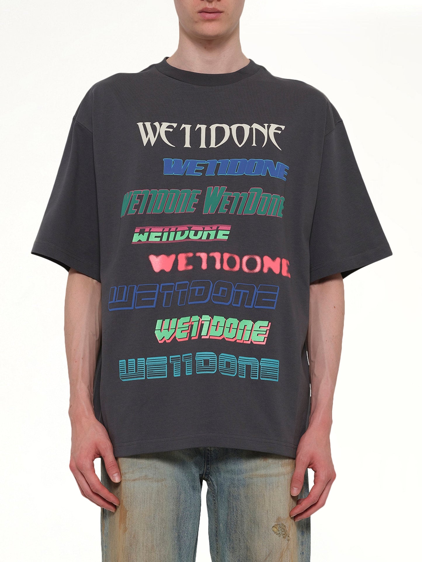 Image of T-Shirts. Product name - Multi Logo T-Shirt in Grey colour by brand - WE11DONE