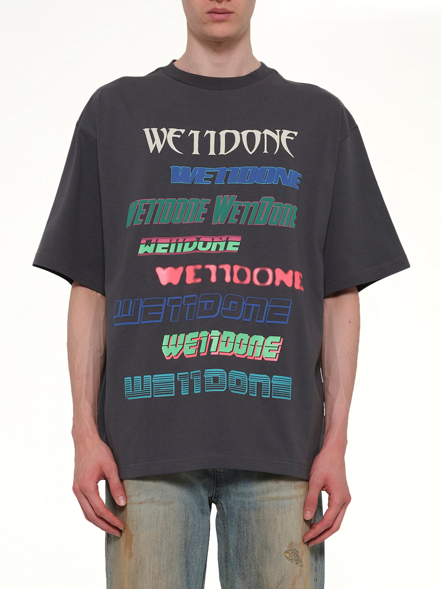 Image of T-Shirts. Product name - Multi Logo T-Shirt in Grey colour by brand - WE11DONE