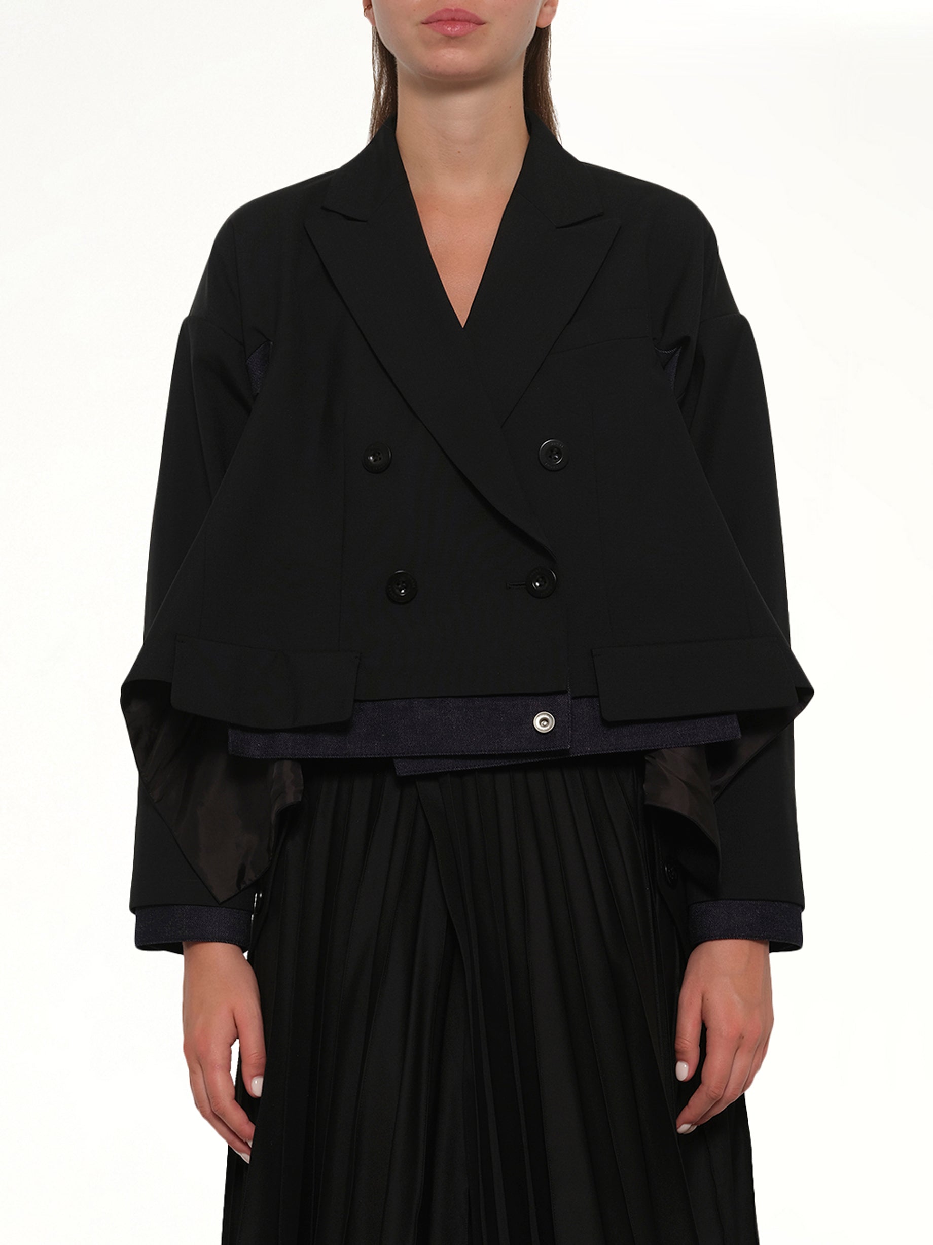 Image of Coats & Jackets. Product name - Suiting x Denim Jacket in Black colour by brand - SACAI