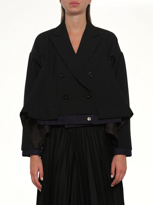 Image of Coats & Jackets. Product name - Suiting x Denim Jacket in Black colour by brand - SACAI