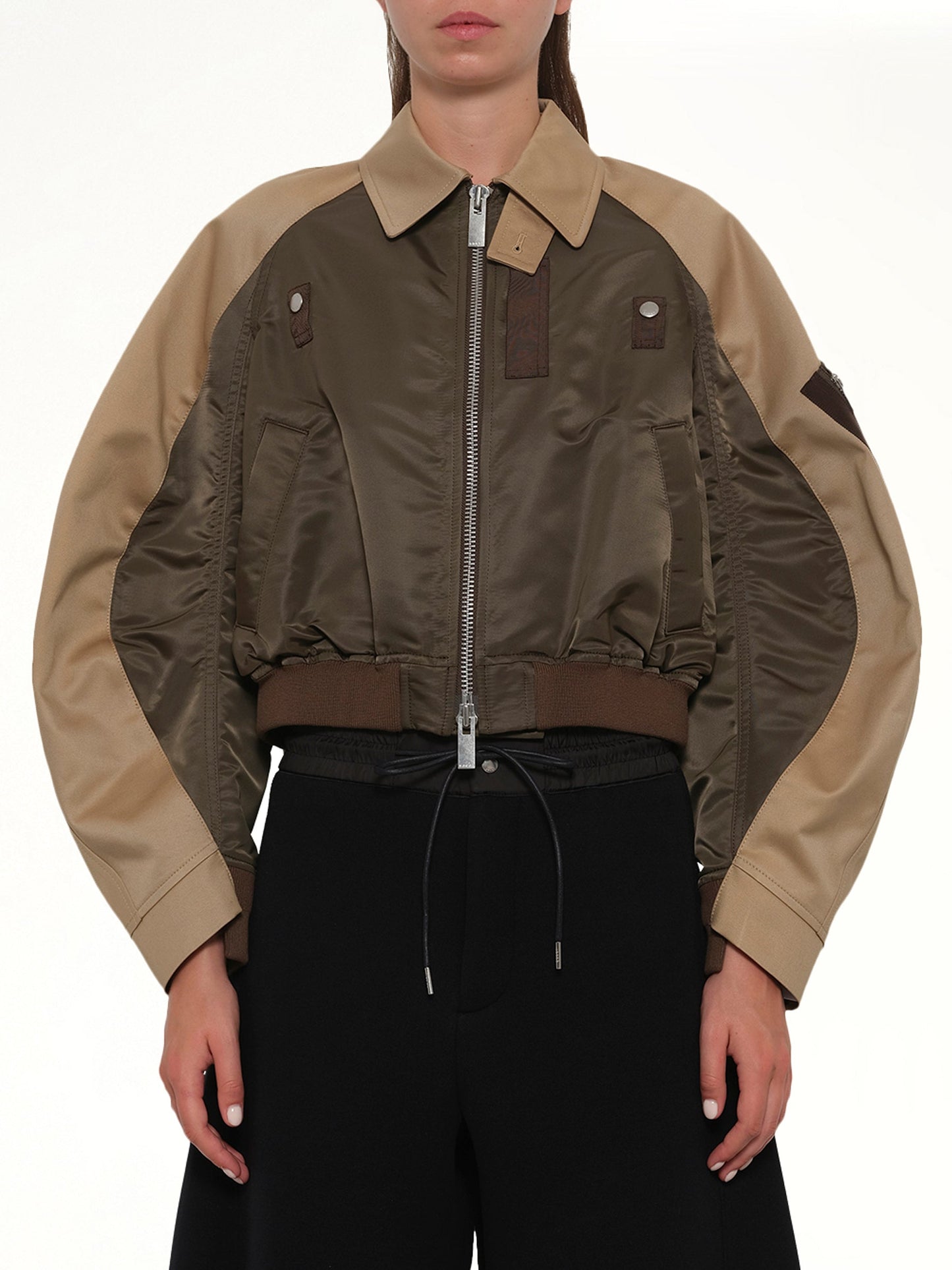Image of Coats & Jackets. Product name - Cotton Chino x Nylon Twill Blouson in Khaki colour by brand - SACAI