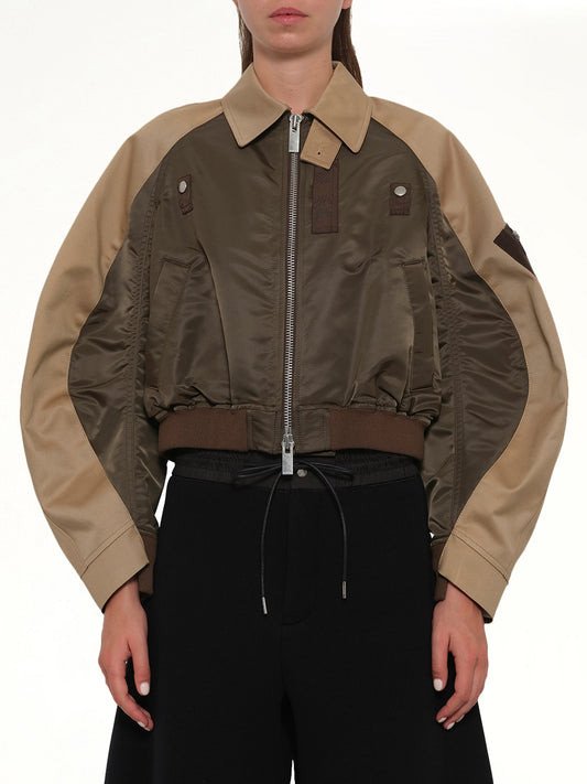 Image of Coats & Jackets. Product name - Cotton Chino x Nylon Twill Blouson in Khaki colour by brand - SACAI