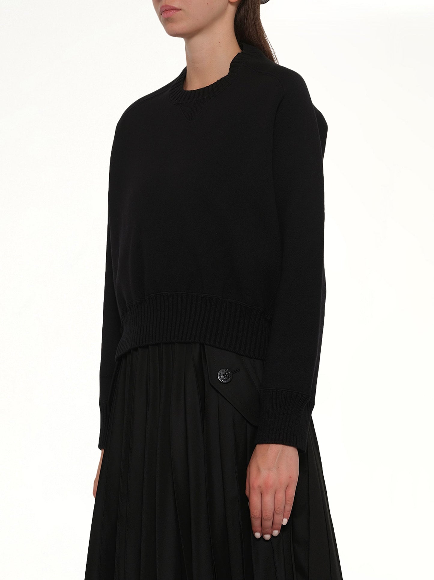 SACAI Cotton Cashmere Knit Pullover (Black)