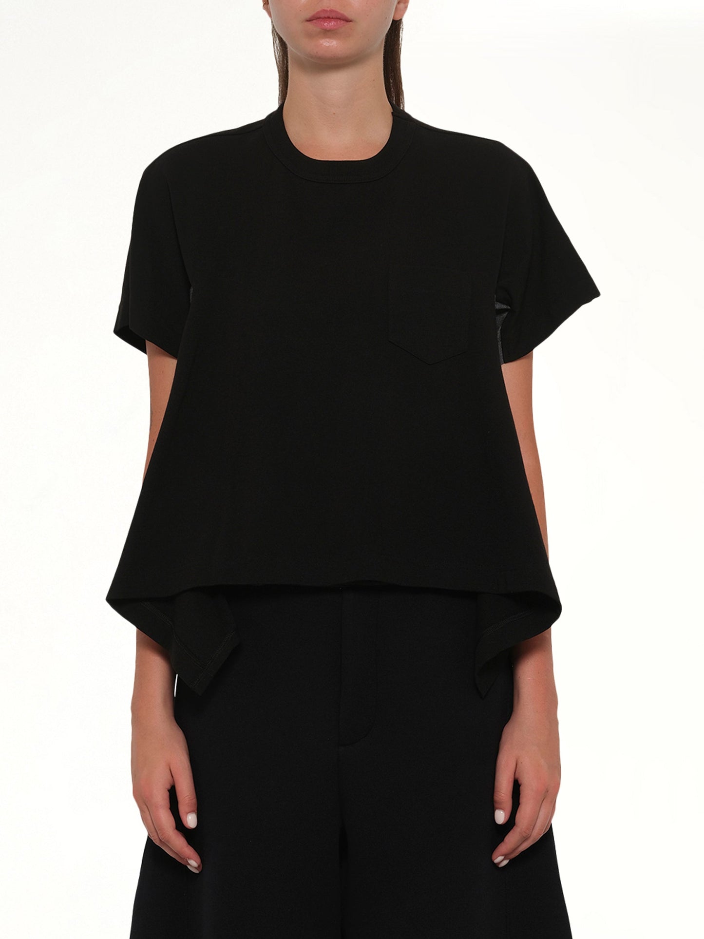 Image of T-Shirts. Product name - Light Weight Denim x Cotton Jersey T-Shirt in Black colour by brand - SACAI