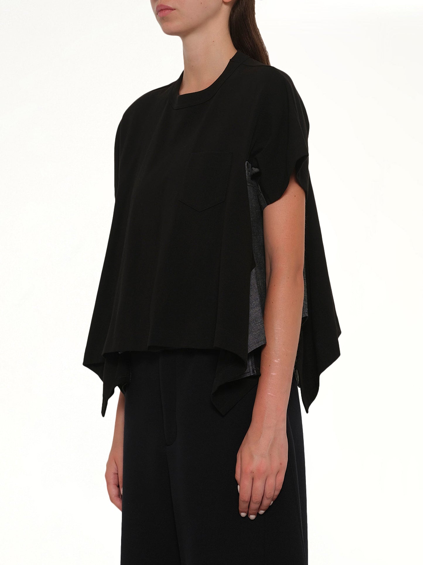 SACAI Light Weight Denim x Cotton Jersey T-Shirt (Black)