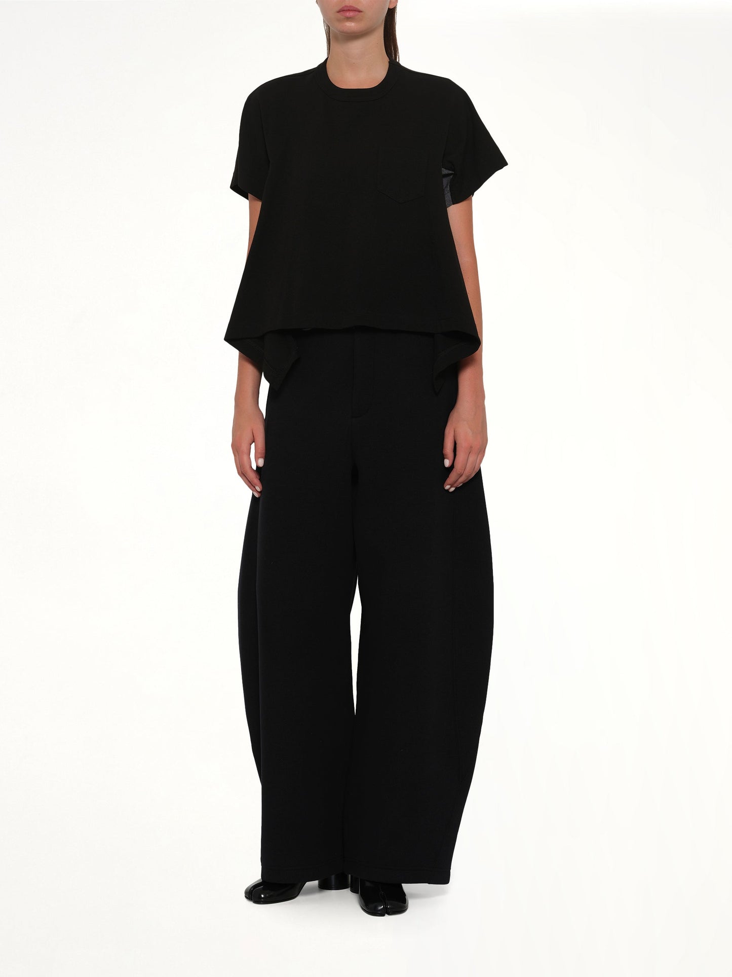 SACAI Light Weight Denim x Cotton Jersey T-Shirt (Black)