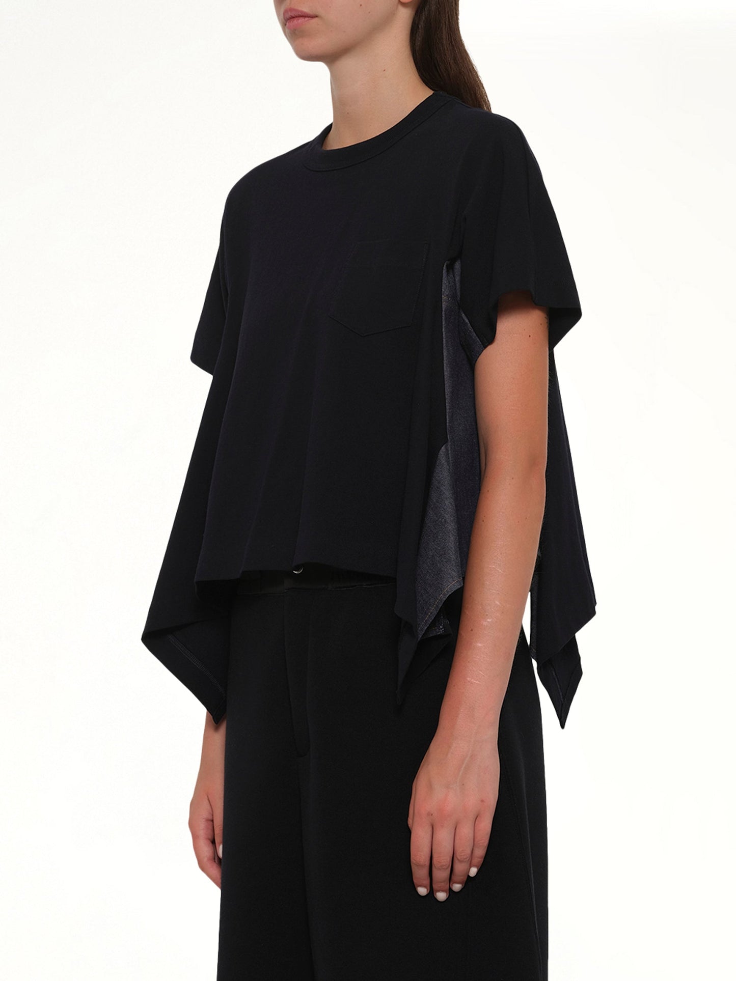 SACAI Light Weight Denim x Cotton Jersey T-Shirt (Navy)