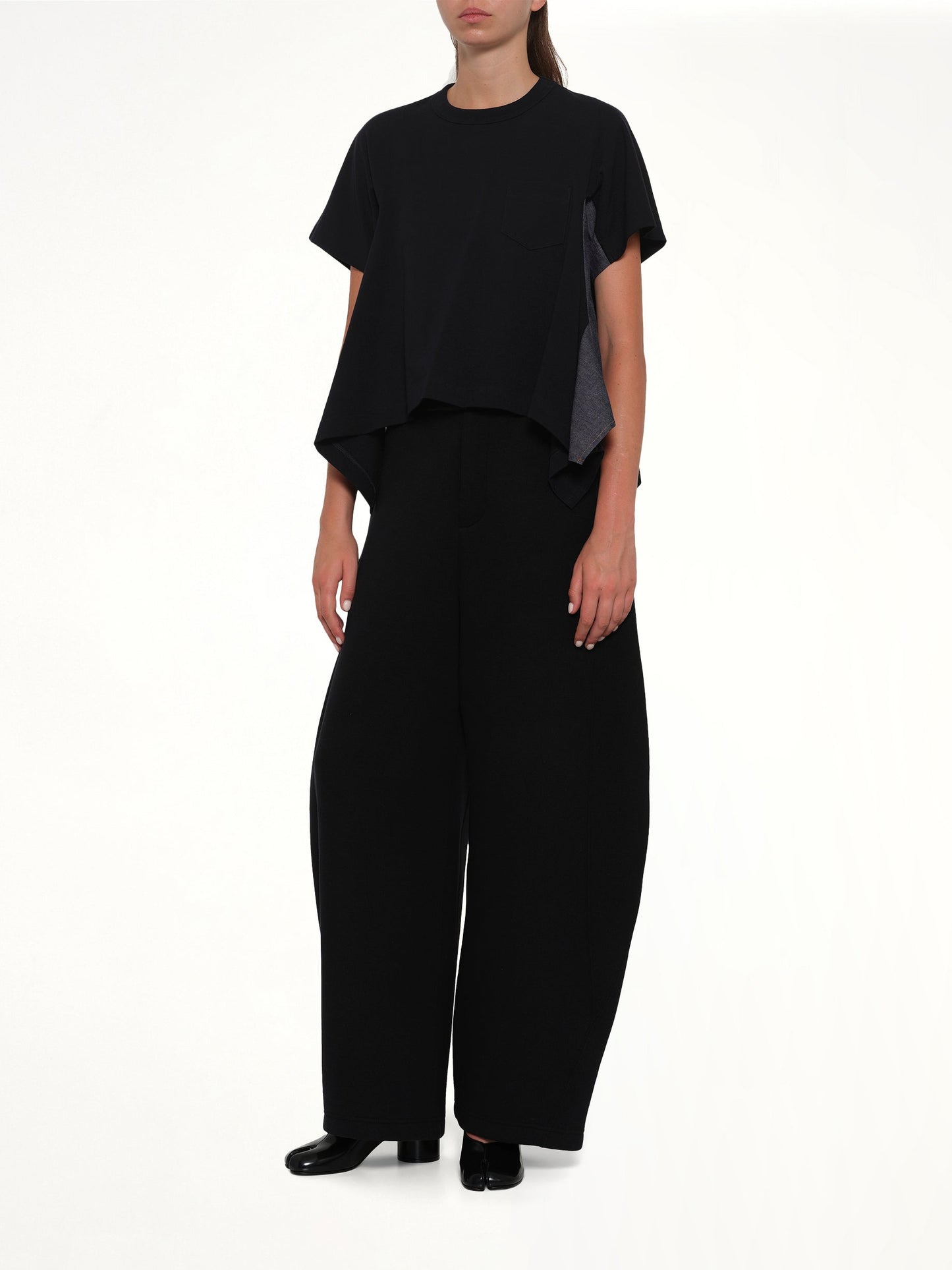 SACAI Light Weight Denim x Cotton Jersey T-Shirt (Navy)