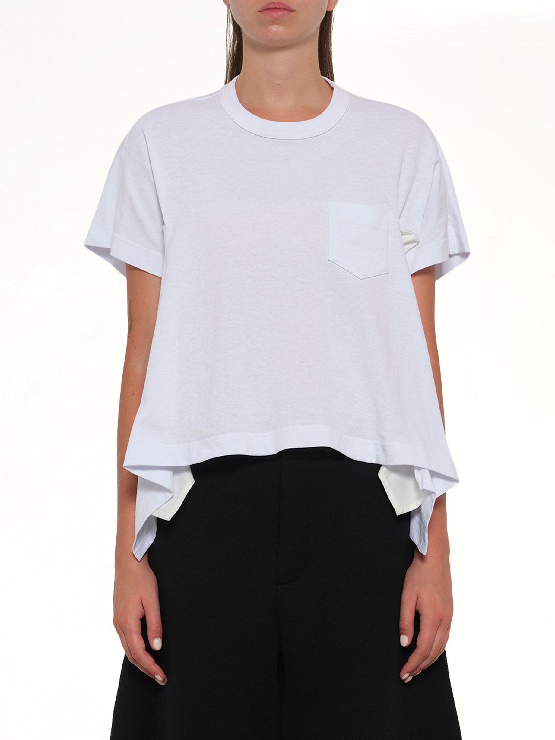 Image of T-Shirts. Product name - Light Weight Denim x Cotton Jersey T-Shirt in White colour by brand - SACAI