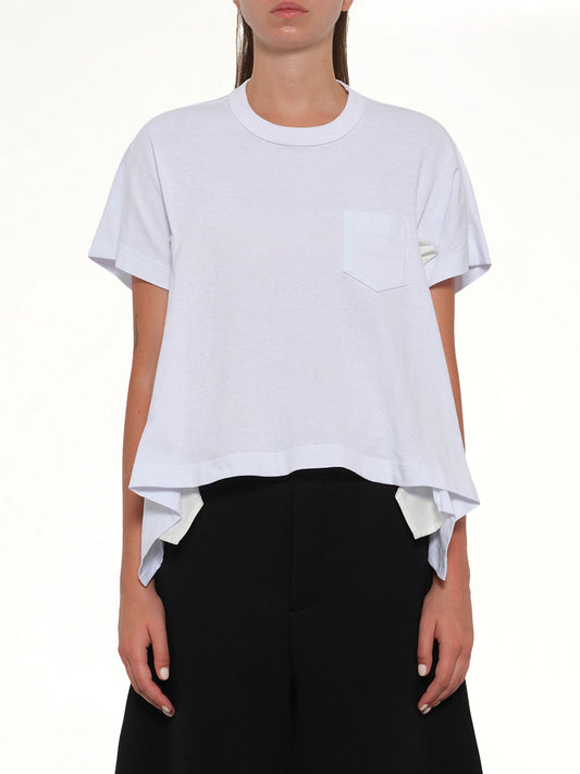 Image of T-Shirts. Product name - Light Weight Denim x Cotton Jersey T-Shirt in White colour by brand - SACAI