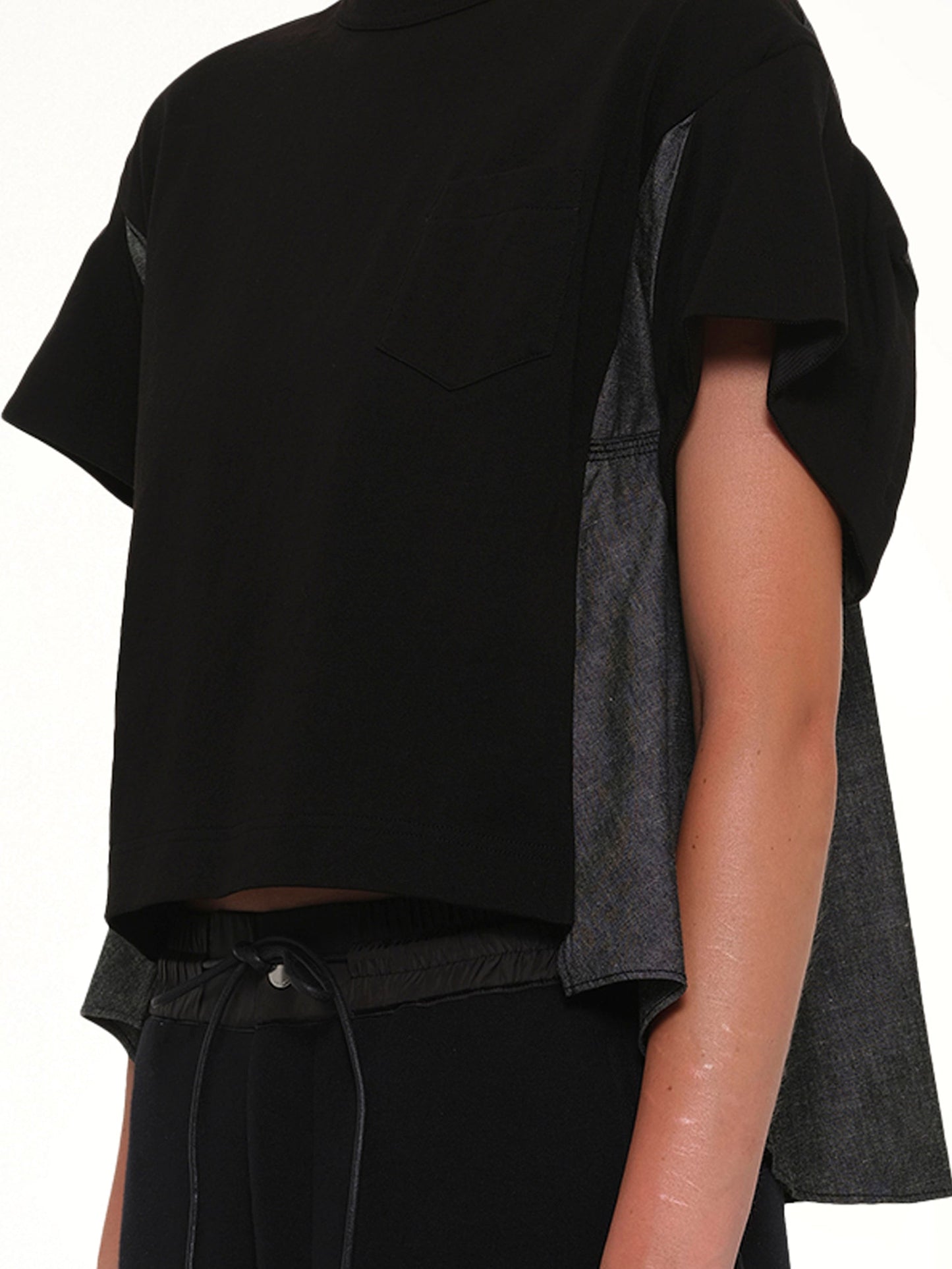 SACAI Light Weight Denim x Poplin Jersey T-Shirt (Black)