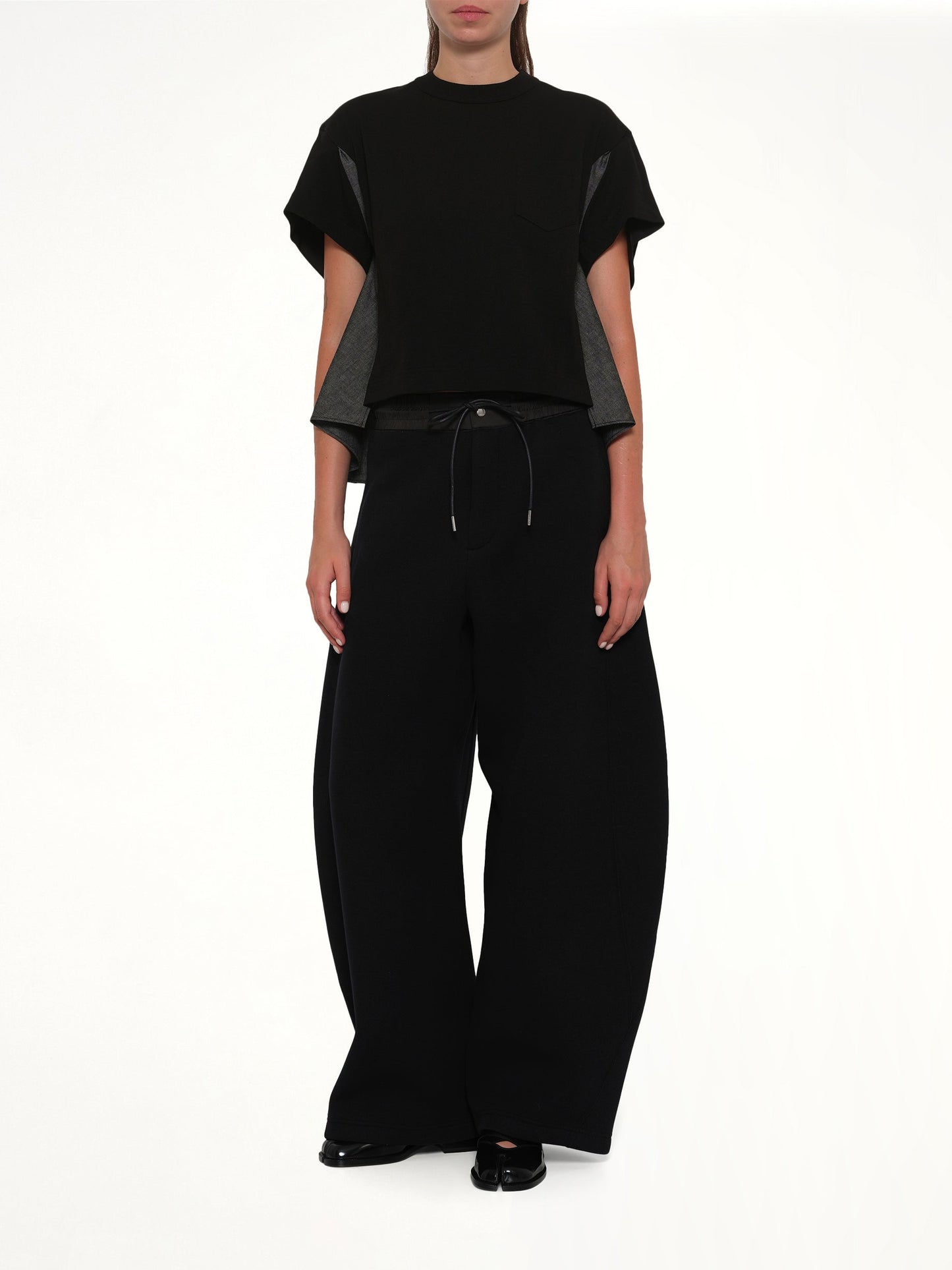 SACAI Light Weight Denim x Poplin Jersey T-Shirt (Black)