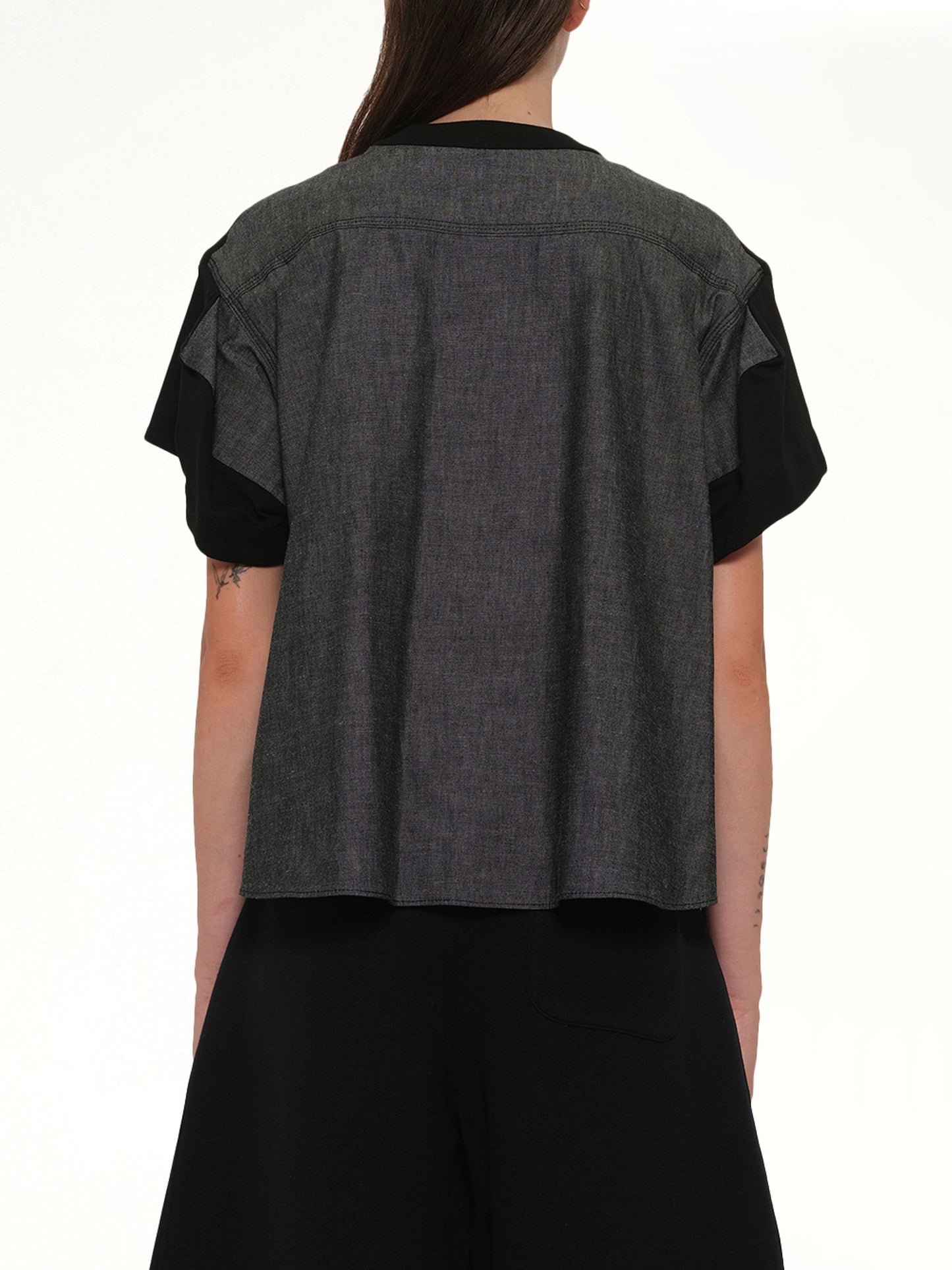 SACAI Light Weight Denim x Poplin Jersey T-Shirt (Black)