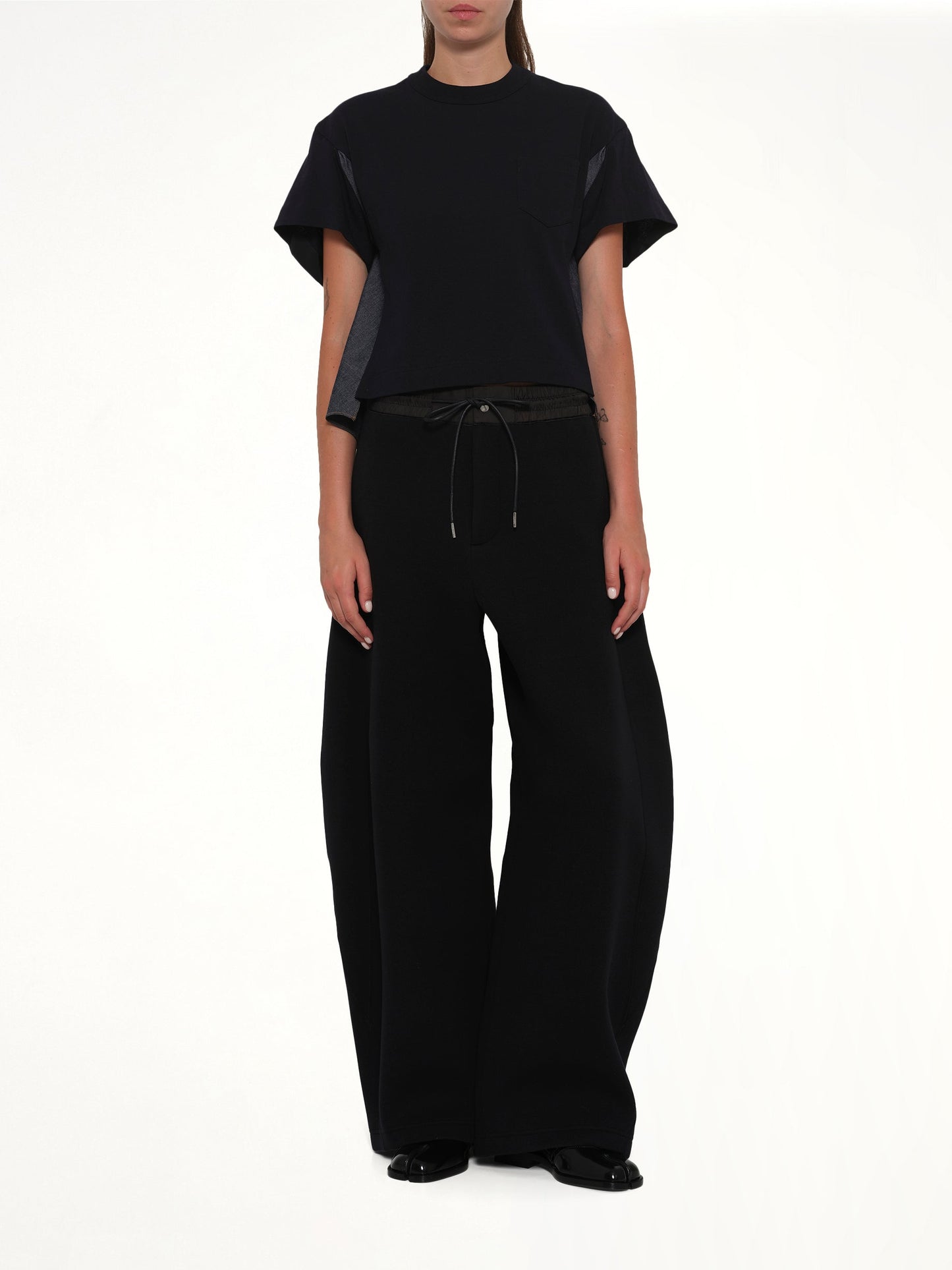 SACAI Light Weight Denim x Poplin Jersey T-Shirt (Navy)