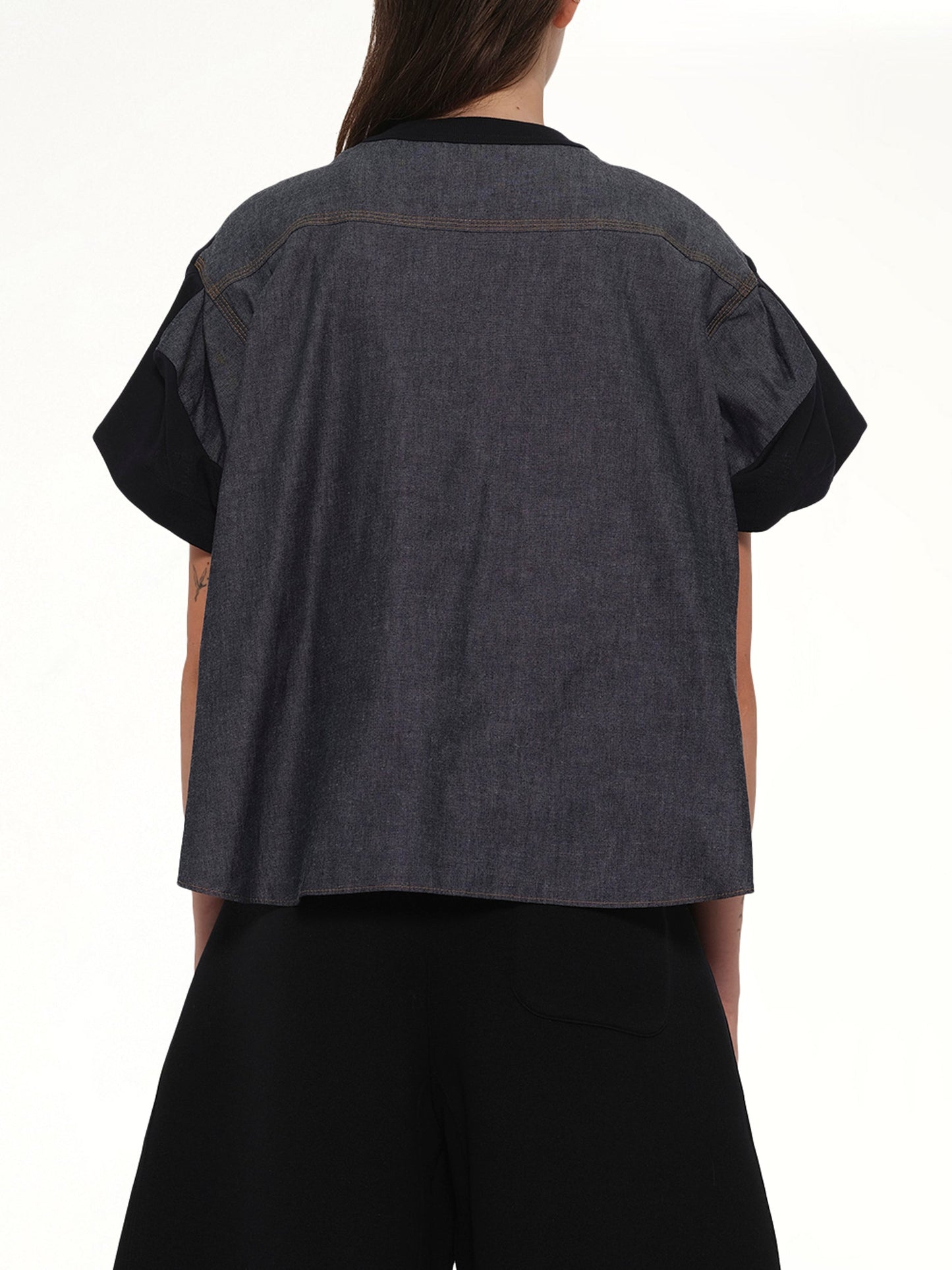 SACAI Light Weight Denim x Poplin Jersey T-Shirt (Navy)