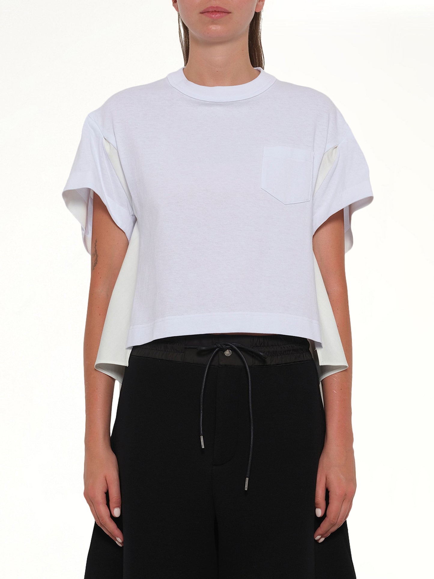 Image of T-Shirts. Product name - Light Weight Denim x Poplin Jersey T-Shirt in White colour by brand - SACAI