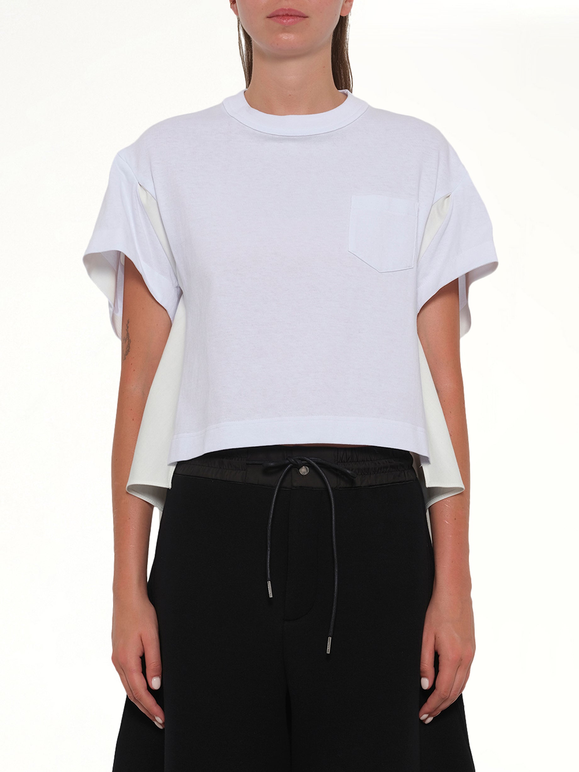 Image of T-Shirts. Product name - Light Weight Denim x Poplin Jersey T-Shirt in White colour by brand - SACAI