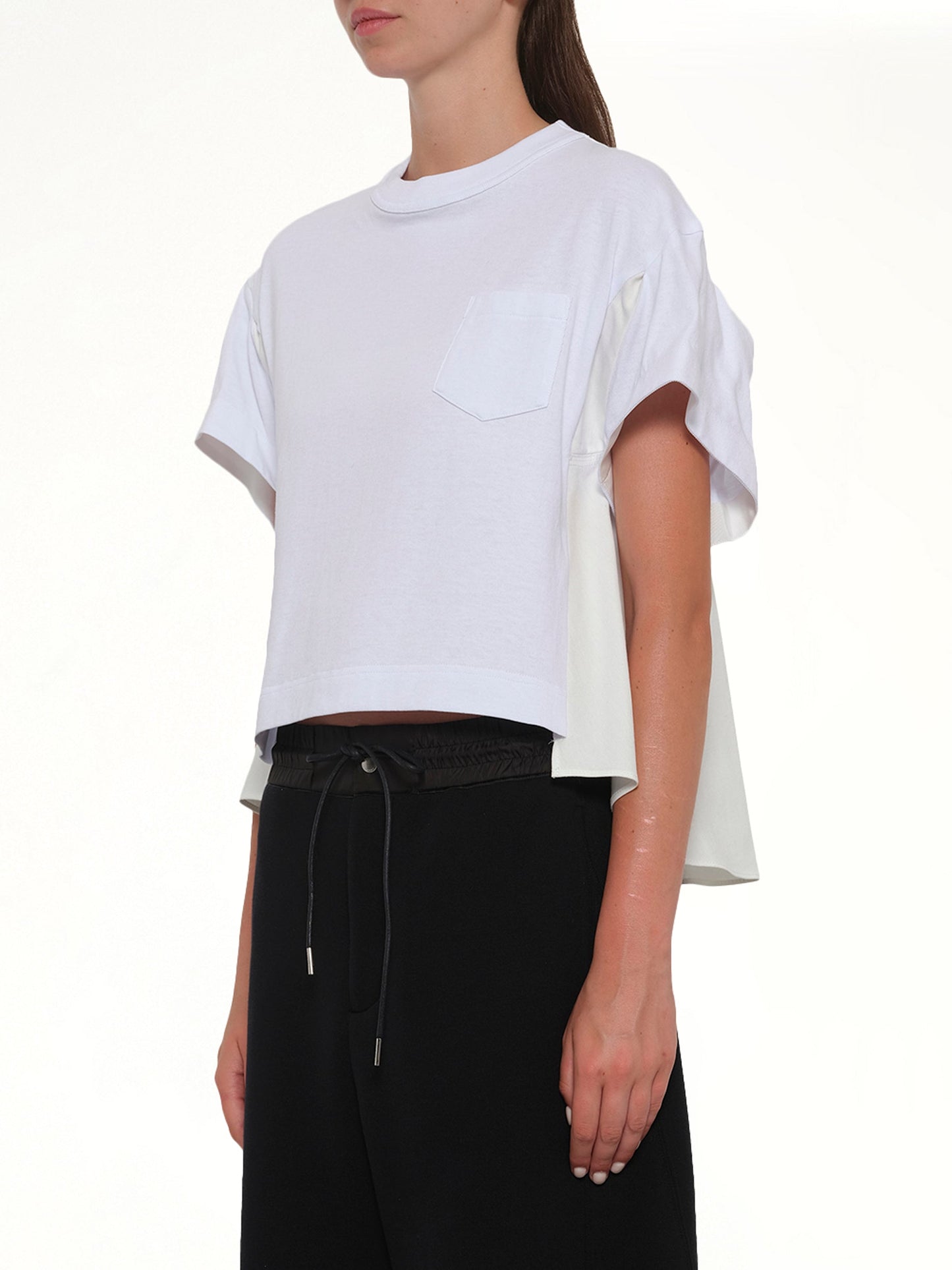SACAI Light Weight Denim x Poplin Jersey T-Shirt (White)