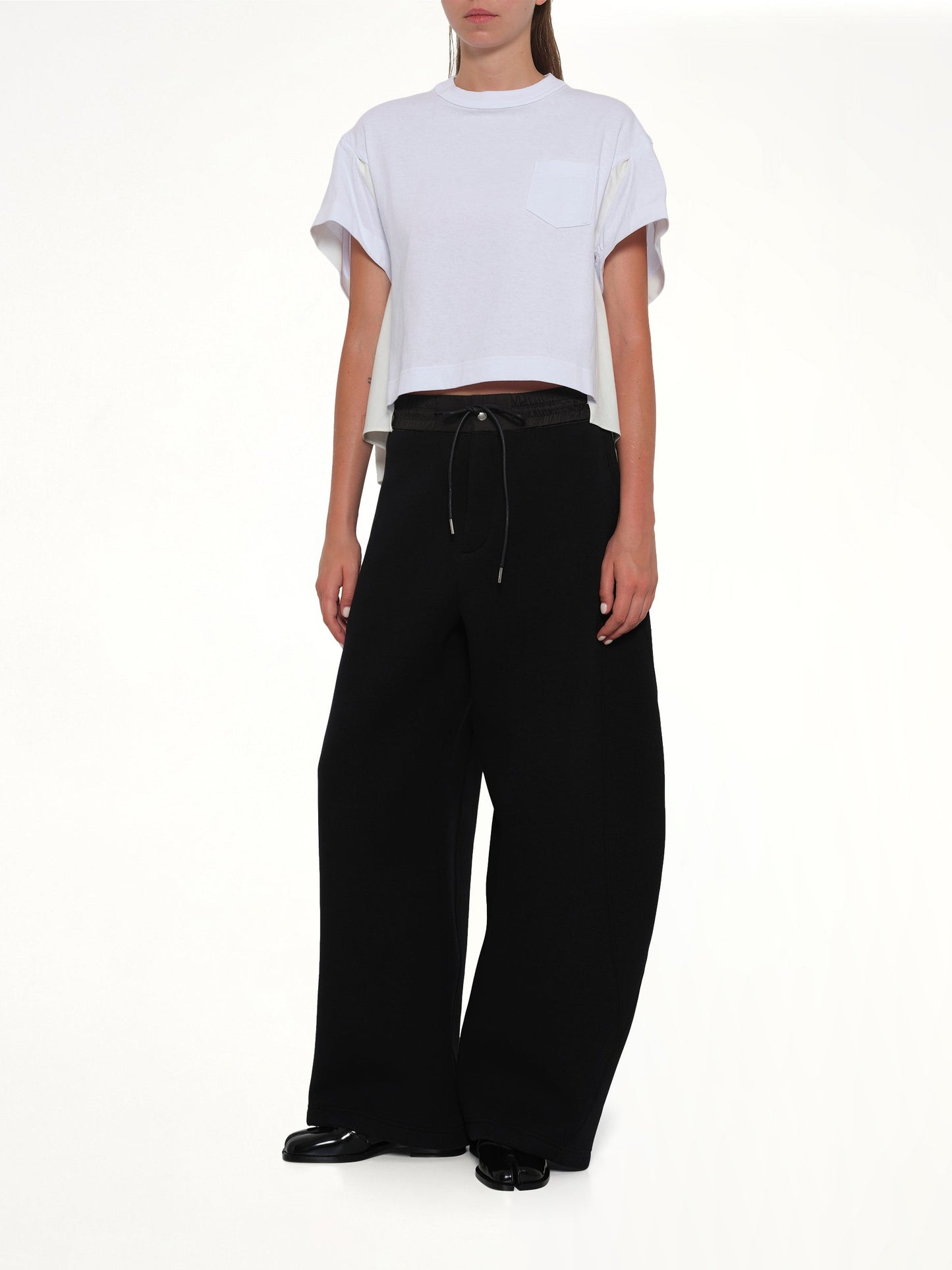 SACAI Light Weight Denim x Poplin Jersey T-Shirt (White)