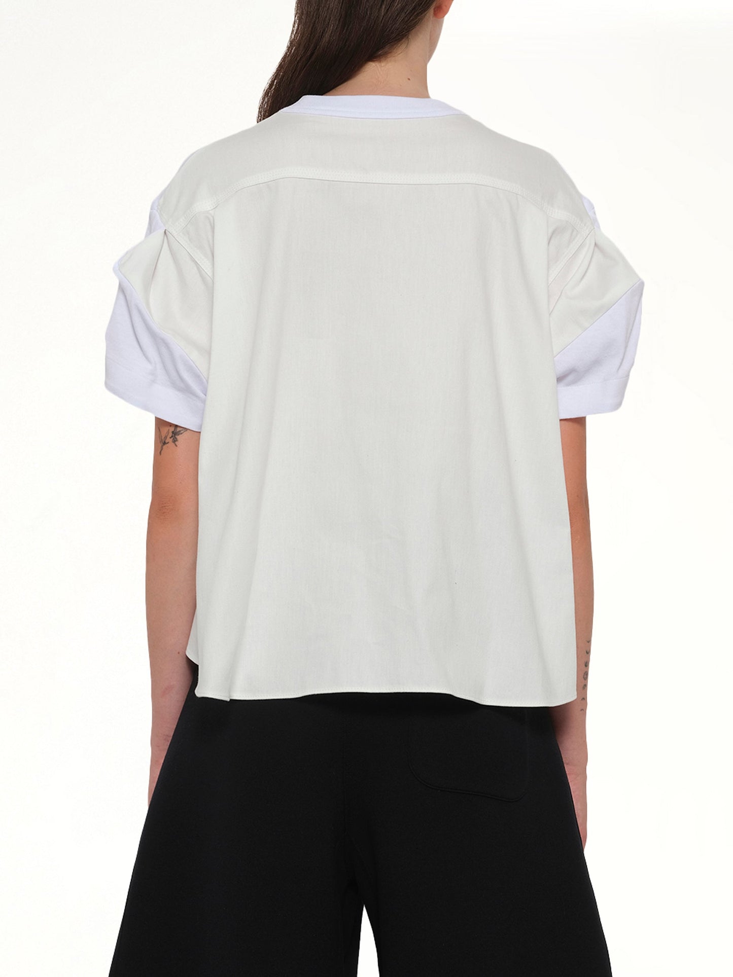 SACAI Light Weight Denim x Poplin Jersey T-Shirt (White)
